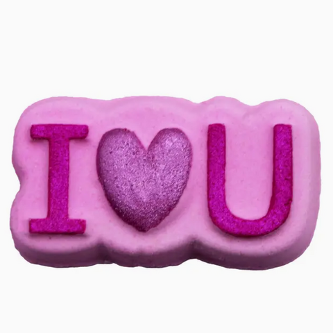 Pink candy with 'I ❤️ U' text on a white background