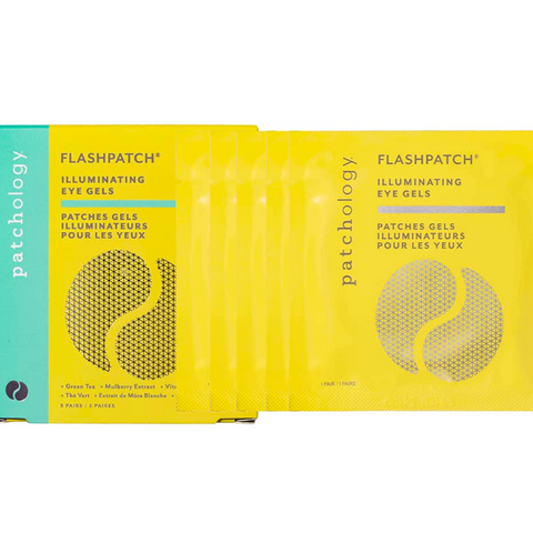 Two packages of Prechology Flashpatch Illuminating Eye Gels on a white background