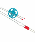 Metal skewer with blue and red ends on a white background