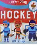 Children's book cover titled 'Let's Play Hockey' with cartoon animals playing hockey.