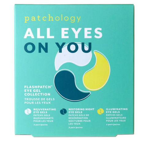 Patchology eye gel collection packaging on a white background
