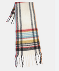 Plaid scarf with fringes on a white background