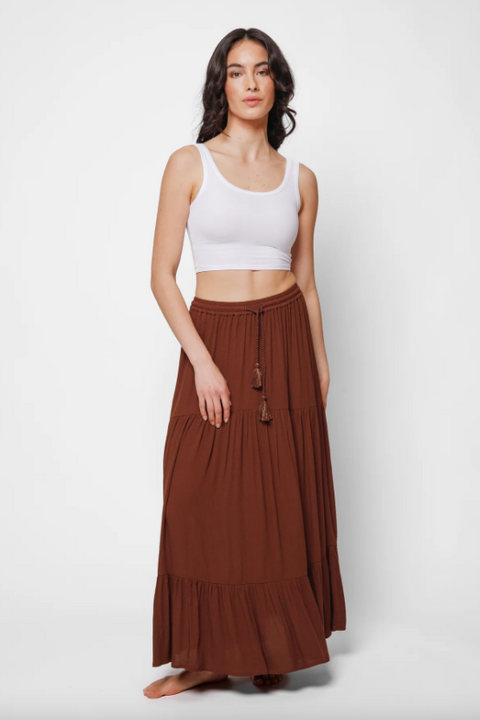 koy resort miami tiered boho maxi skirt espresso