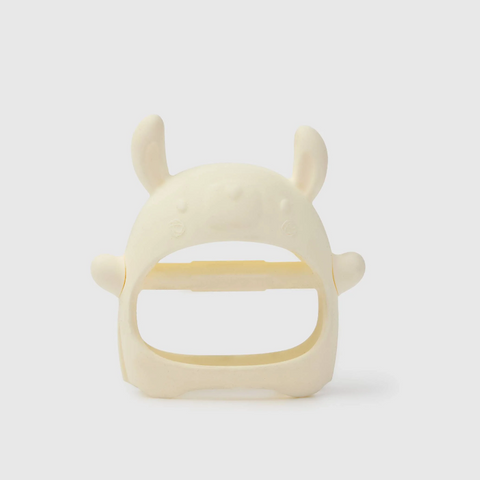 llama shaped butter yellow teether mitt for babies