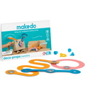 Makedo Deco-Props Twists toy set with colorful metal wire loops and small plastic pieces, shown with the retail box on a clean white background.