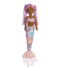 Mermaid doll with pink hair and tail on a white background