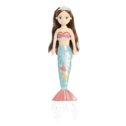 Mermaid doll with a colorful tail on a white background
