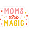 Sticker with 'Moms are Magic' text and colorful stars on a white background
