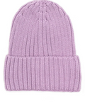 Purple knit beanie on a white background