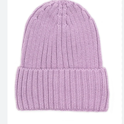 Purple knit beanie on a white background