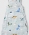 Baby sleeping bag with butterfly pattern on a light blue background