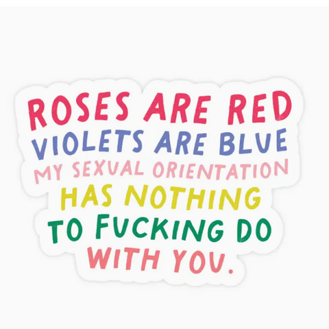 Sticker with colorful text on a white background