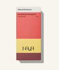 NLA natural deodorant packaging with sandalwood and bergamot scent on a white background