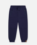 navy blue kids jogger sweatpants with drawstring waist and zipper pockets elastic ankles fleece