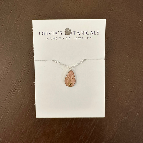olivia's botanicals silver necklace pink with white flowers