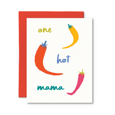 Greeting card with colorful chili pepper illustrations and text on a white background