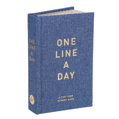 Blue book titled 'One Line a Day' on a white background