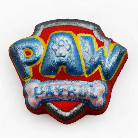 Paw Patrol logo in a red paw shape on a white background
