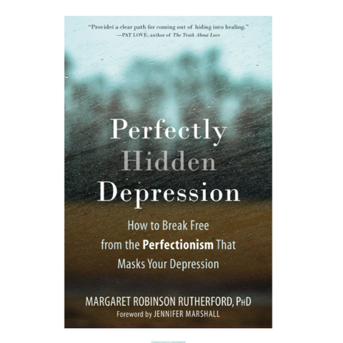Book cover of 'Perfectly Hidden Depression' with a blurred landscape background