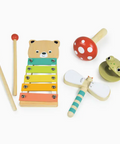 Set of colorful children's musical instruments on a white background