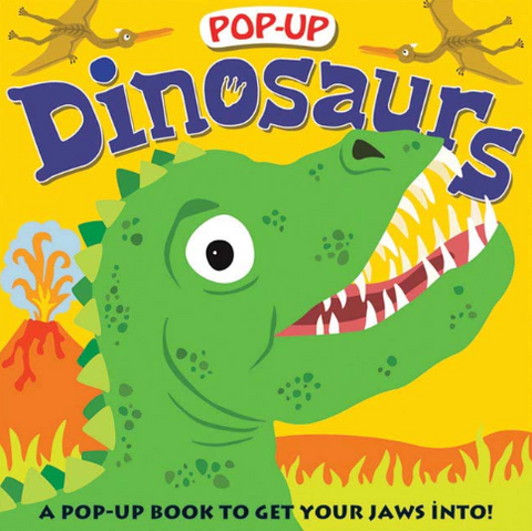 Cover of a pop-up book titled 'Dinosaurs' with a green dinosaur illustration on a yellow background.