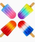 Four colourful Rainbow Pop popsicle-shaped squishy toys in different designs
