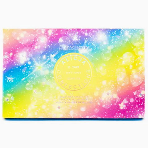 Colorful makeup palette with a brand logo on a white background