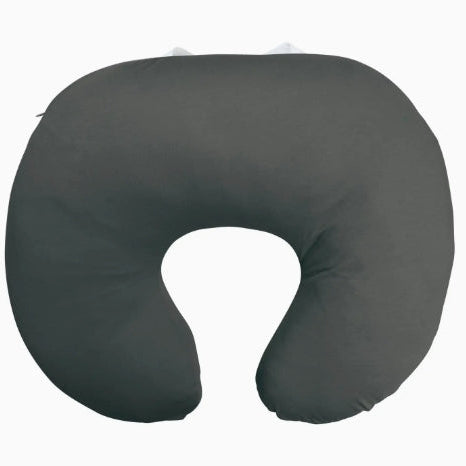 Gray U-shaped travel pillow on a white background