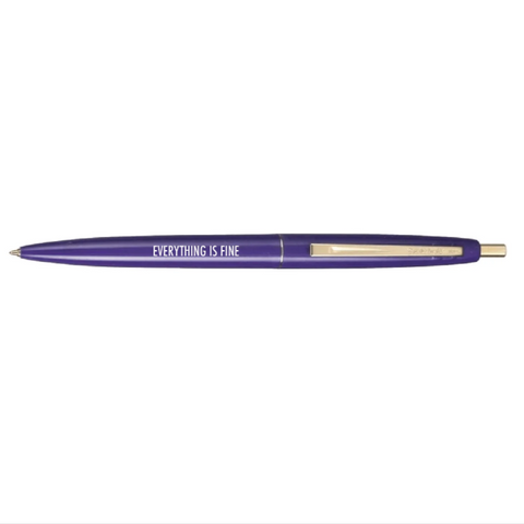 Purple pen with 'Everything is Fine' text on a white background