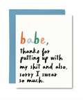 Greeting card with colorful text on a white background