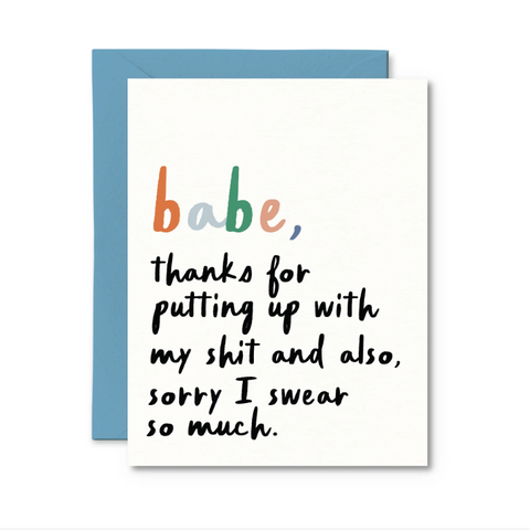Greeting card with colorful text on a white background