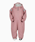 Pink children's snowsuit with reflective stripes on a white background