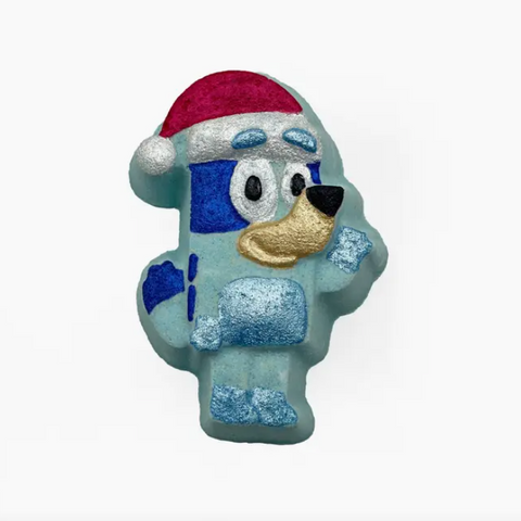 Blue cartoon character with a red hat on a white background