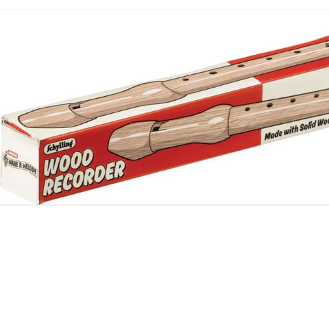 Wood recorder with packaging on a white background