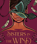 Book cover of 'Sisters in the Wind' by Angeline Boulley with a stylized illustration of a woman's face and feathers on a purple background.