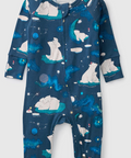 Children's onesie with polar bear pattern on a white background