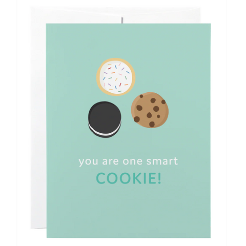 Greeting card with cookie illustrations and text on a light blue background