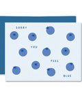 Card with blue circles and text 'Sorry you feel blue' on a white background