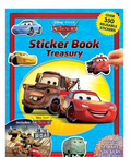 Disney Pixar Cars Sticker Book Treasury featuring colorful cartoon stickers of Lightning McQueen, Mater, and other characters on a bright blue cover with red and yellow accents.