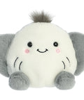 Plush elephant toy with a happy expression on a white background