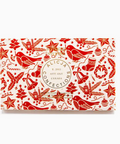 Decorative box with red patterns and 'Alicja Confections' branding on a white background