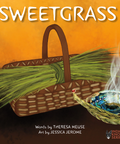 Book cover of 'Sweetgrass' with a basket and smoking bowl on an orange background