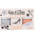 Lulu & Tilda Gel Look Peelable Polish nail polish and nail sticker set in its original packaging, featuring illustrations of a high heel, cassette tape, and microphone on a white background.