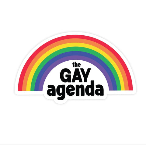 Sticker with rainbow design and 'the GAY agenda' text on a white background