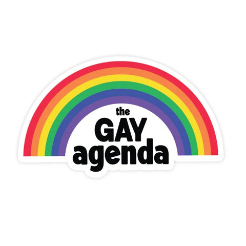Sticker with rainbow design and 'the GAY agenda' text on a white background