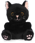 Black plush cat toy with pink paw pads on a white background