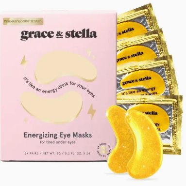 Grace & Stella eye mask packaging with eye masks displayed in front