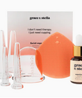 Grace & Stella cupping set with facial cups and carrier oil on a white background