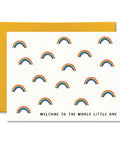 Card with rainbow pattern and 'Welcome to the World Little One' text, yellow envelope.