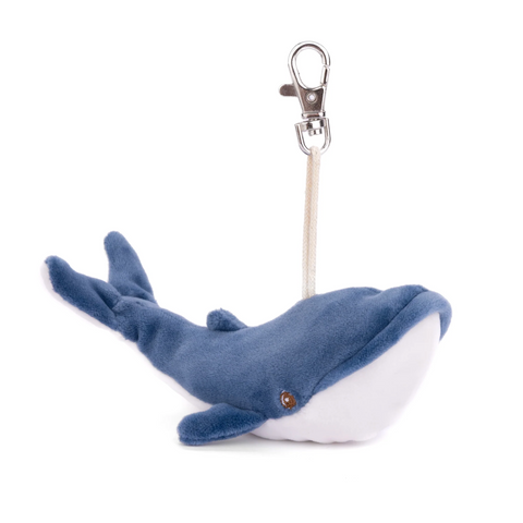 Blue shark plush keychain on a white background